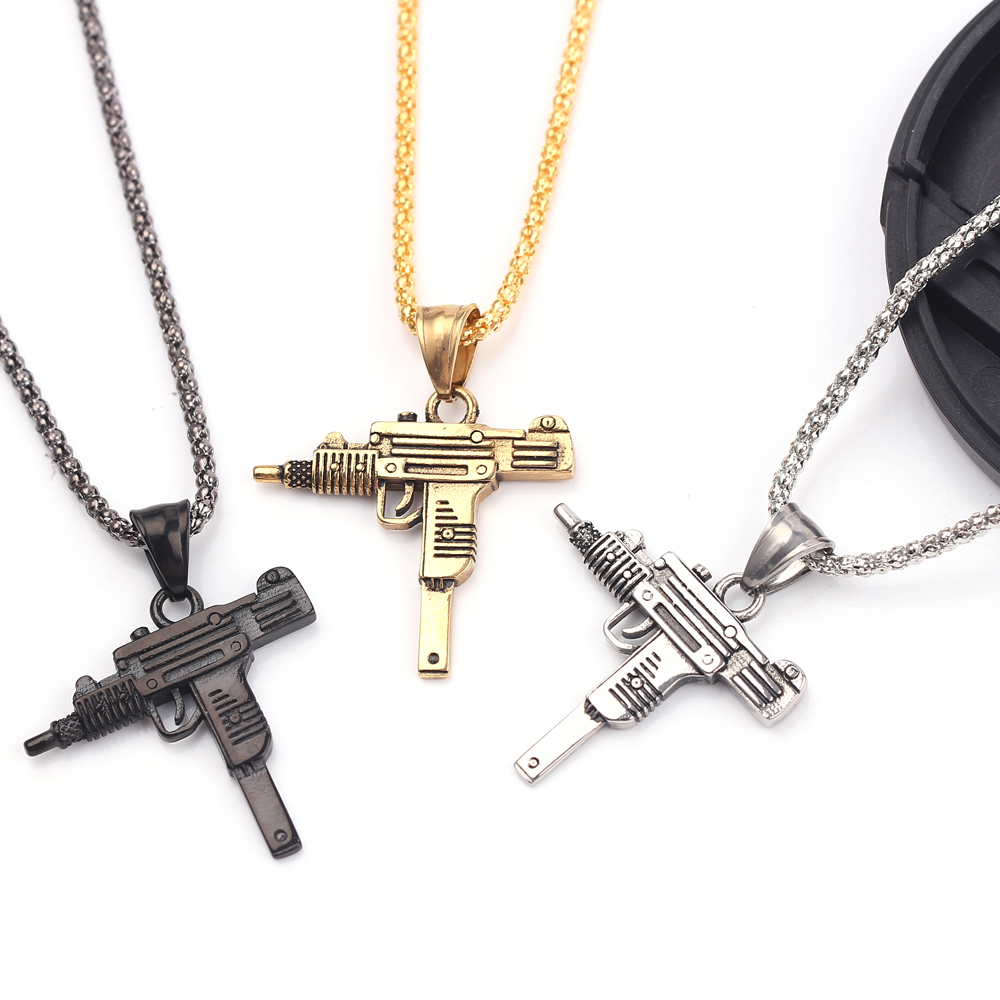 Men Accessories Pendant - 펑크 우지 권총 기관총 목걸이 펜던트