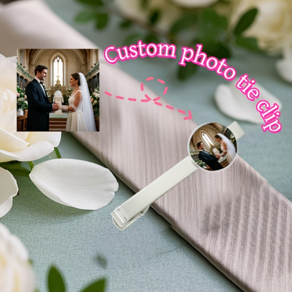 Men Accessories For Wedding - 맞춤형 사진 각인 텍스트 타이 클립,
