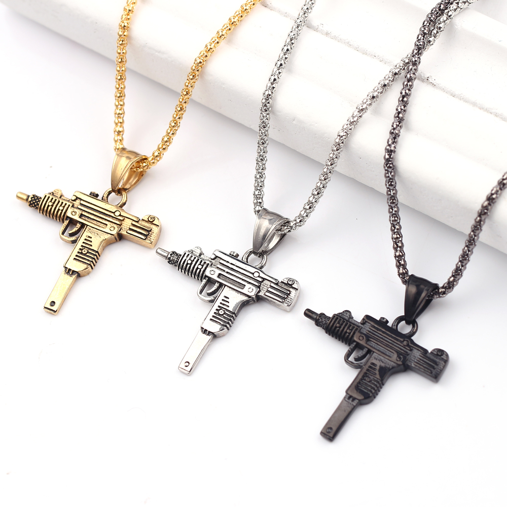 펑크 우지 권총 기관총 목걸이 펜던트 - 남성용 패션  - Men Accessories Pendant 리뷰 및 가격