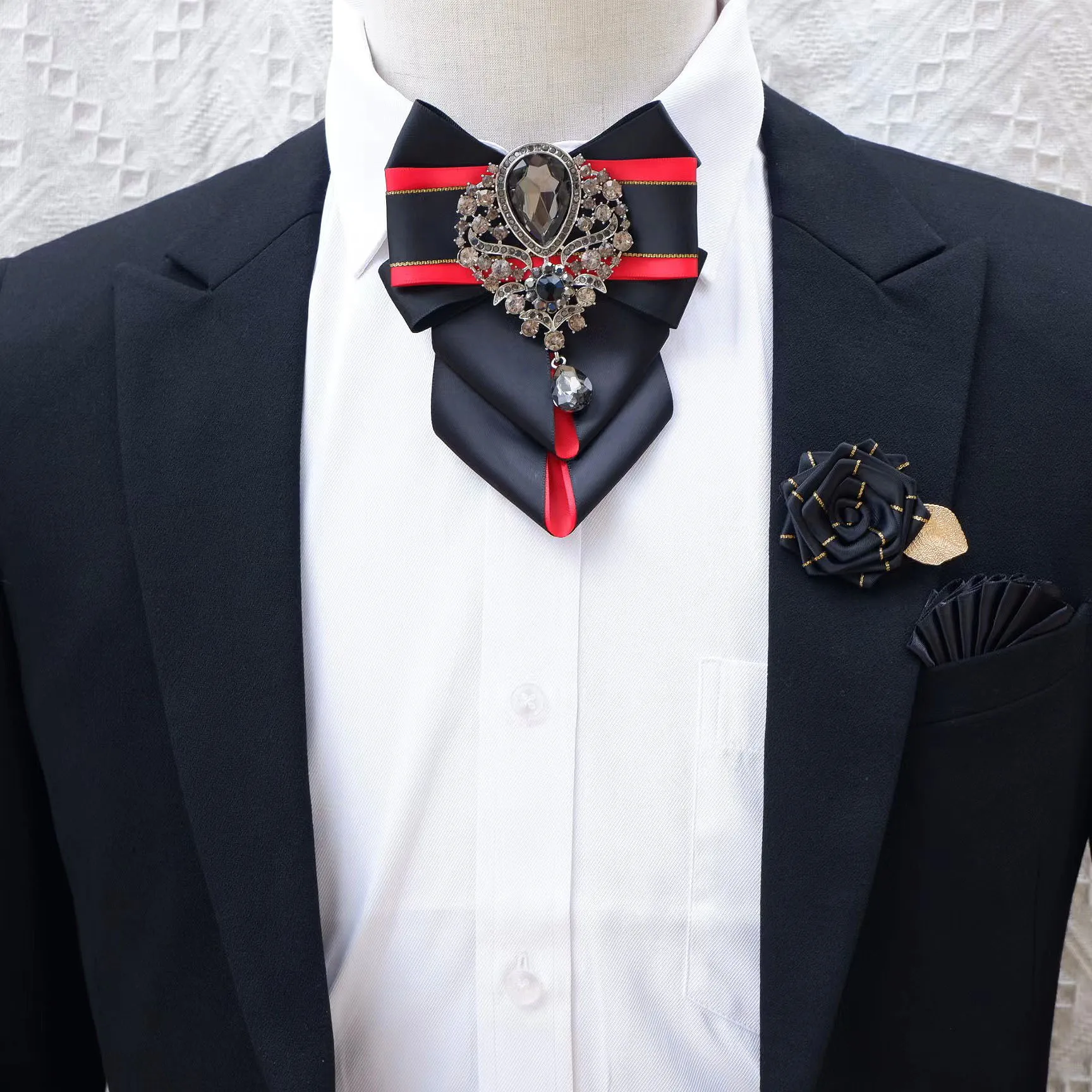 럭셔리 라인석 보우 타이 브로치 포켓 타올 세트, 남성 - Men'S Accessories High End 리뷰 및 가격
