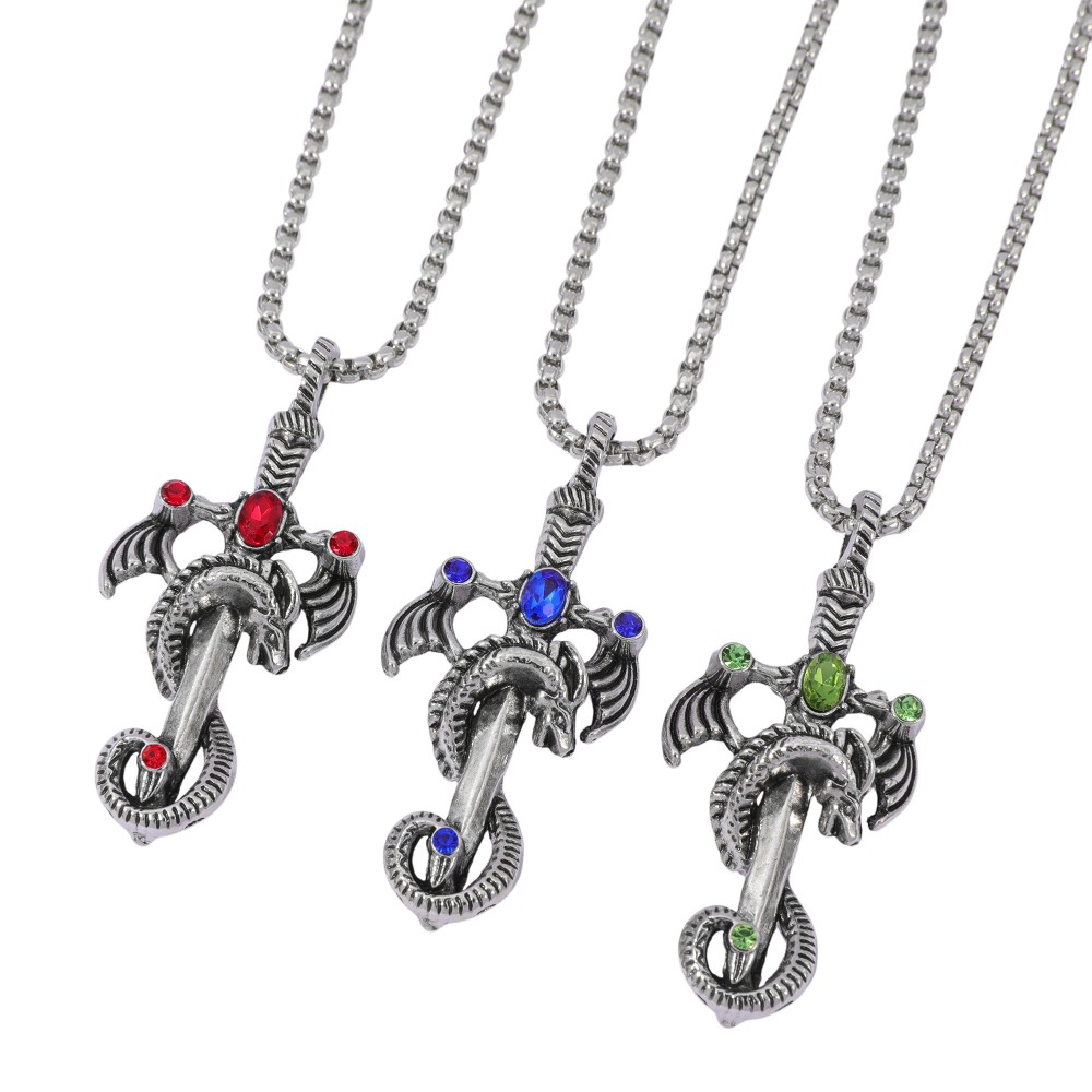 남성용 레트로 멀티컬러 젬 드래곤 소드 합금 목걸이,  - Men Accessories Necklace 리뷰 및 가격