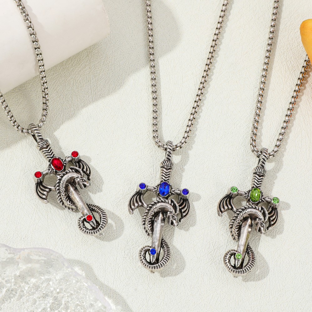 남성용 레트로 멀티컬러 젬 드래곤 소드 합금 목걸이,  - Men Accessories Necklace 리뷰 및 가격