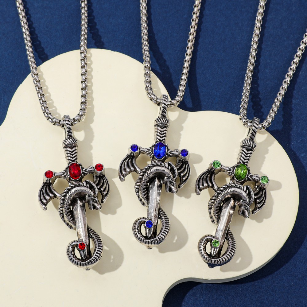 남성용 레트로 멀티컬러 젬 드래곤 소드 합금 목걸이,  - Men Accessories Necklace 리뷰 및 가격