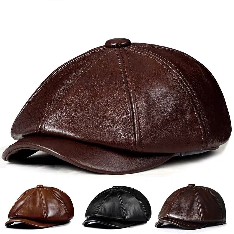 봄 새로운 정품 가죽 모자 모자 소 가죽 베레모 따뜻한 - Men Accessories Brand 리뷰 및 가격